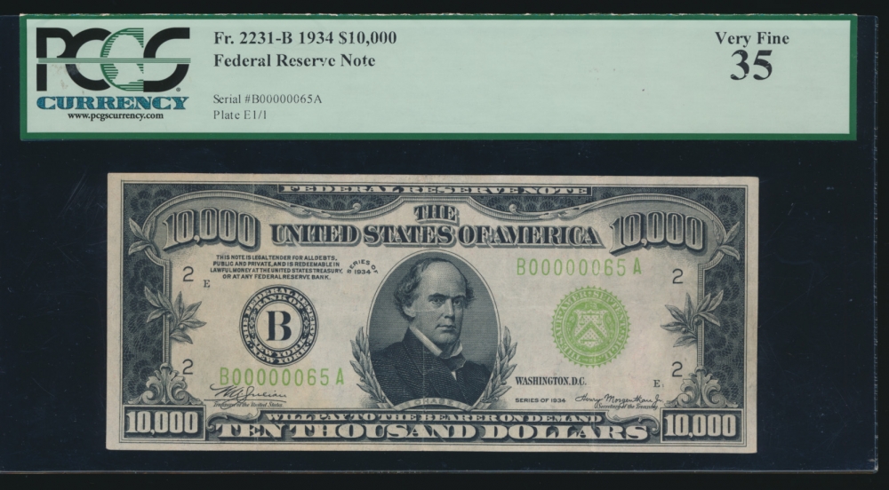 Fr. 2231-B 1934 $10,000  Federal Reserve Note New York PCGS-C 35 B00000064A