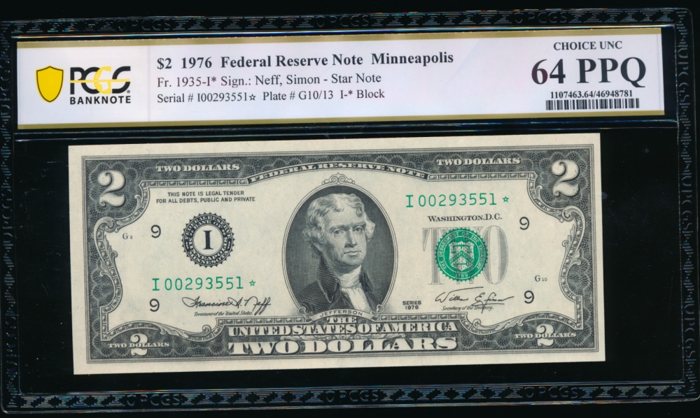 Fr. 1935-I 1976 $2  Federal Reserve Note Minneapolis star PCGS 64PPQ I00293551*