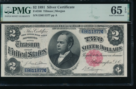 Fr. 246 1891 $2  Silver Certificate  PMG 65EPQ E86113774