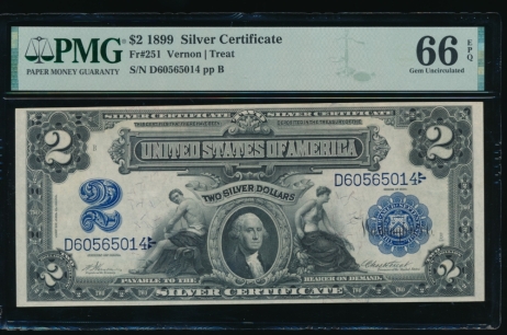 Fr. 251 1899 $2  Silver Certificate  PMG 66EPQ D60565014