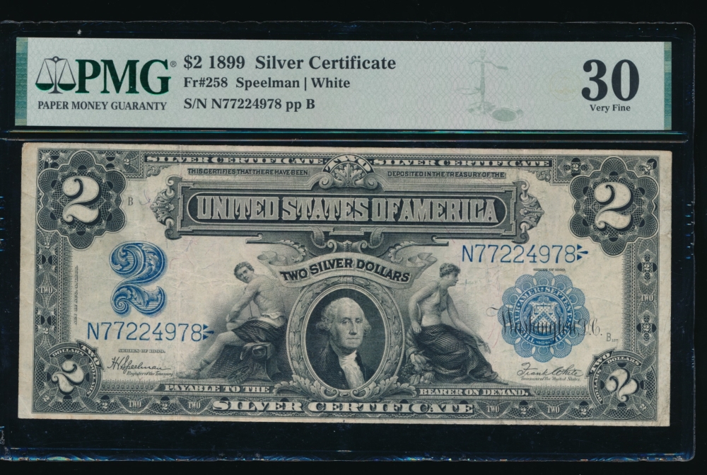 Fr. 258 1899 $2  Silver Certificate  PMG 30 N77224978