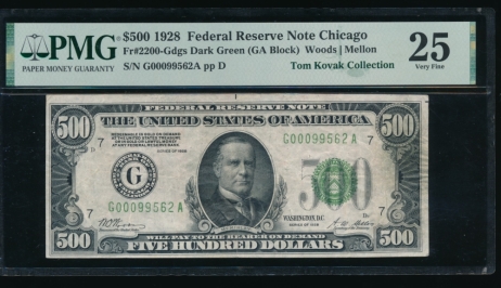 Fr. 2200-G 1928 $500  Federal Reserve Note Chicago PMG 25 G00099562A