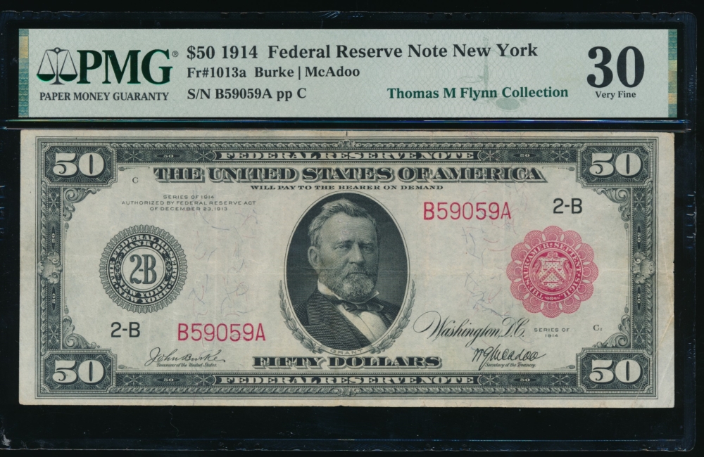 Fr. 1013a 1914 $50  Federal Reserve Note New York red seal PMG 30 B59059A