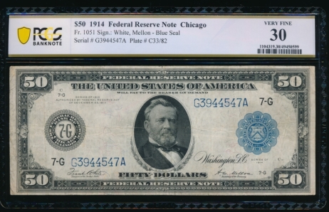 Fr. 1051 1914 $50  Federal Reserve Note Chicago PCGS 30 G3944547A