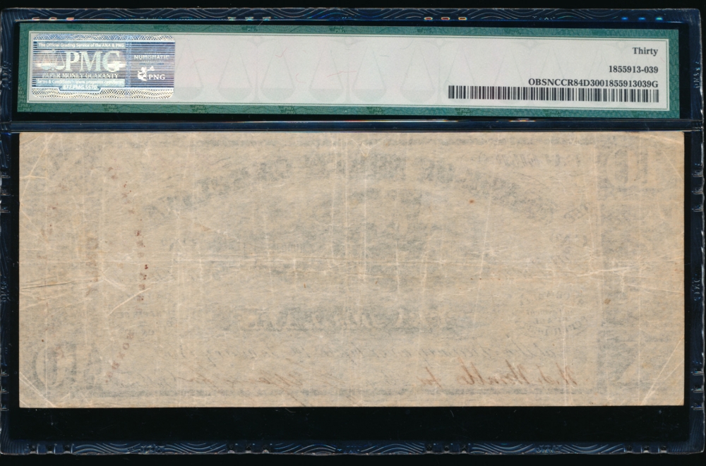 Fr. Cr NC-84D 1862 $10  Obsolete State of North Carolina, Raleigh PMG 30 620 reverse