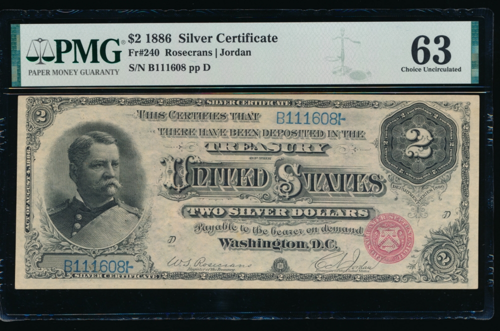 Fr. 240 1886 $2  Silver Certificate  PMG 63 B111608