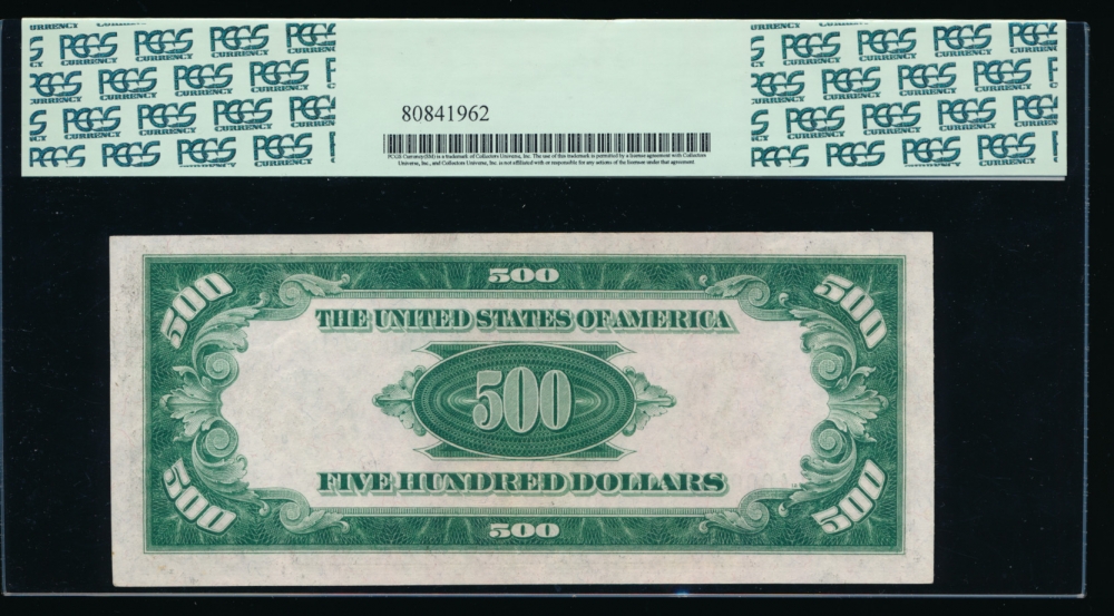 Fr. 2201-A 1934 $500  Federal Reserve Note Boston PCGS-C 64 A00054365A reverse