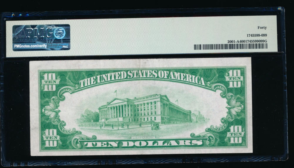 Fr. 2001-A 1928A $10  Federal Reserve Note Boston PMG 40 A11098170A reverse