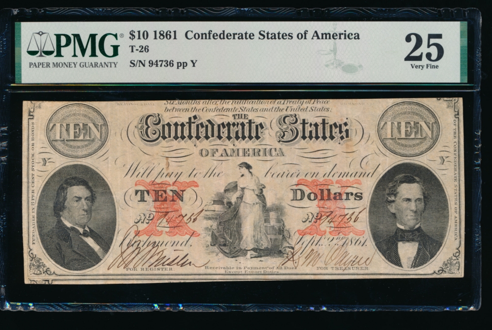 Fr. T-26 1861 $10  Confederate  PMG 25 94736 obverse