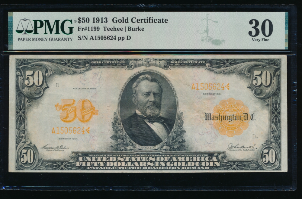 Fr. 1199 1913 $50  Gold Certificate  PMG 30 comment A1505624