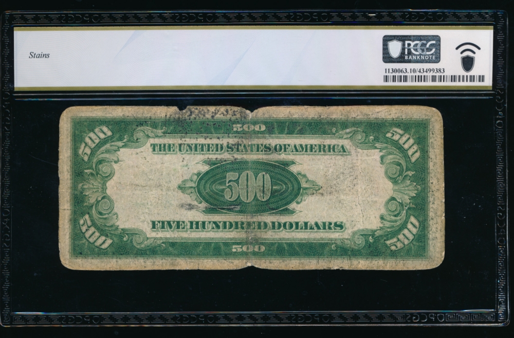 Fr. 2201-A 1934 $500  Federal Reserve Note Boston PCGS 10 comment A00019971A reverse