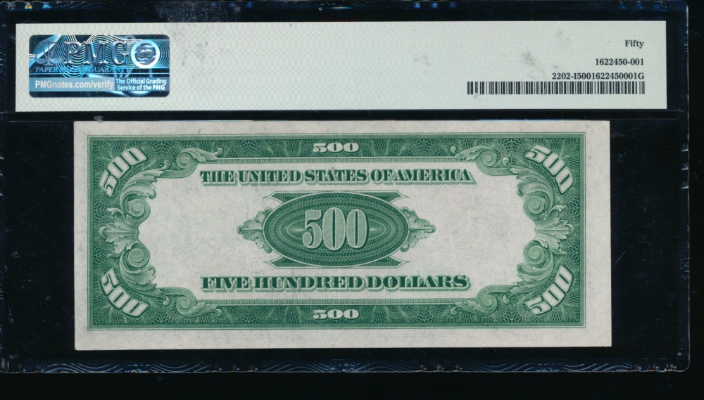 Fr. 2202-I 1934A $500  Federal Reserve Note Minneapolis PMG 50 I00019908A reverse