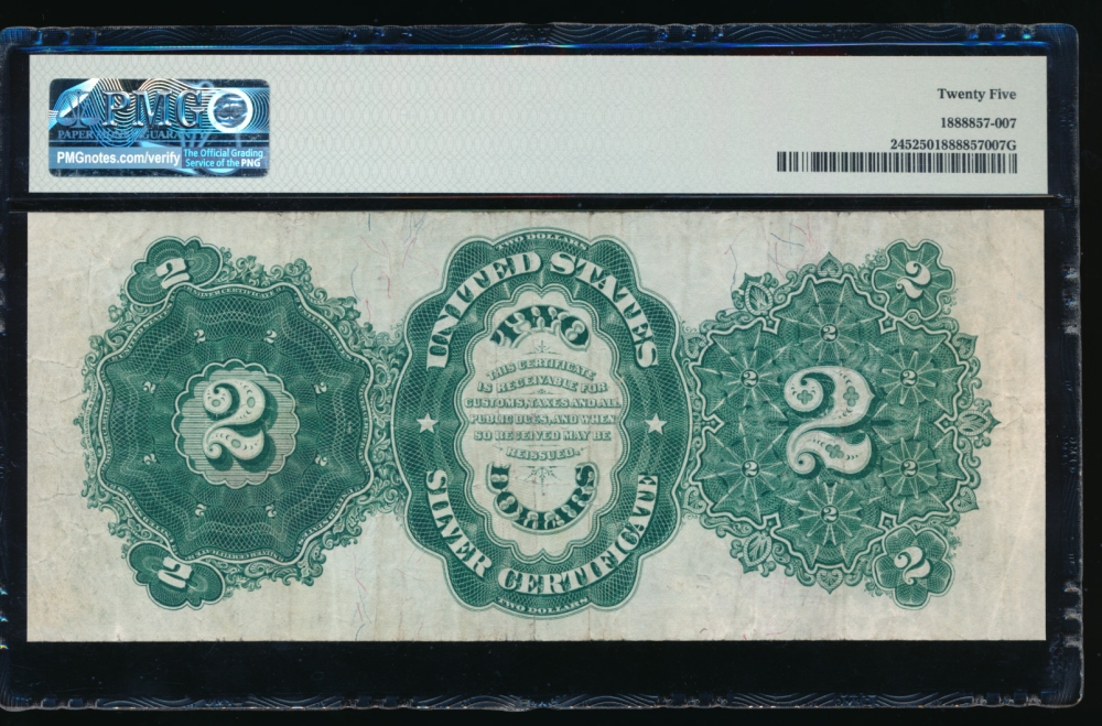 Fr. 245 1891 $2  Silver Certificate  PMG 25 E111370 reverse