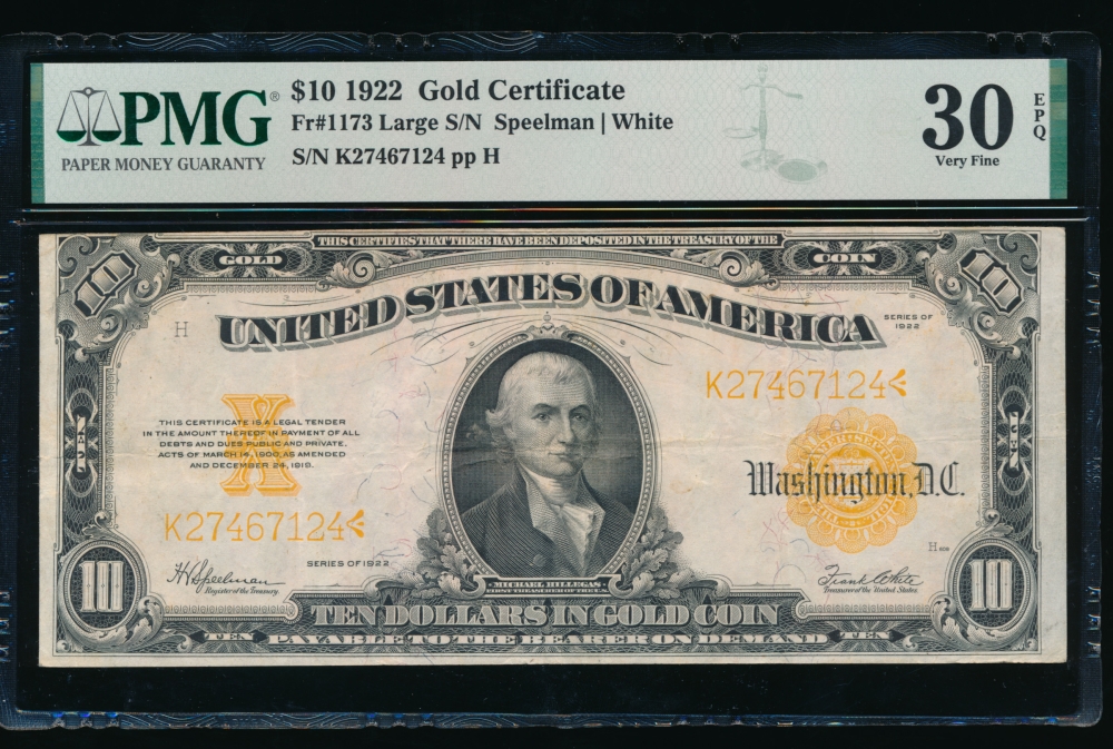 Fr. 1173 1922 $10  Gold Certificate  PMG 30EPQ K27467124