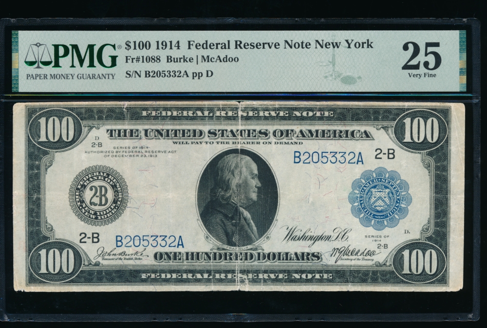Fr. 1088 1914 $100  Federal Reserve Note New York PMG 25 B205332A