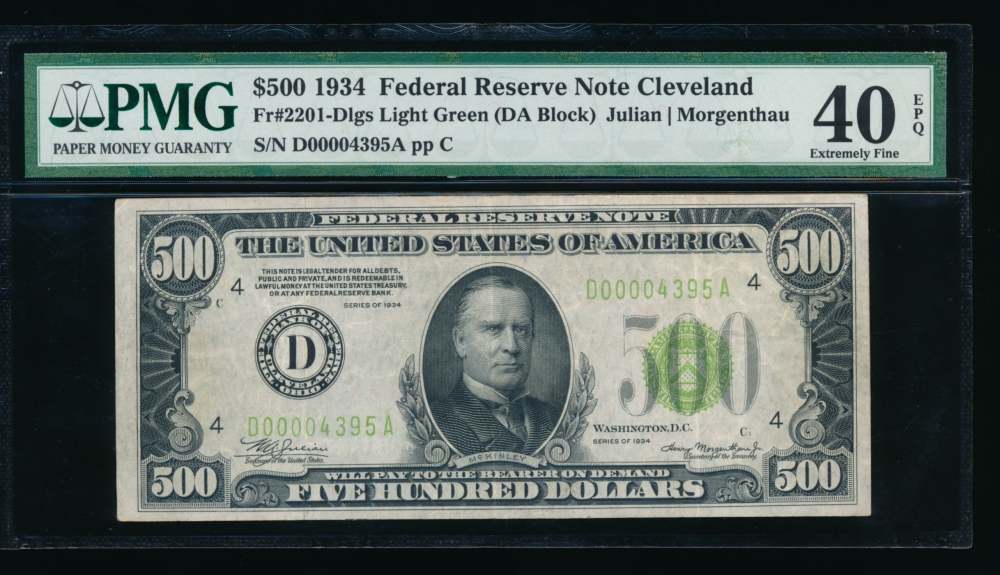 Fr. 2201-D 1934 $500  Federal Reserve Note Cleveland LGS PMG 40EPQ D00004395A