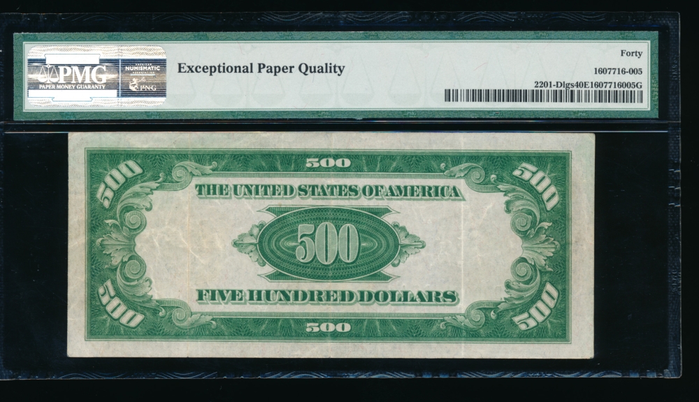Fr. 2201-D 1934 $500  Federal Reserve Note Cleveland LGS PMG 40EPQ D00004395A reverse