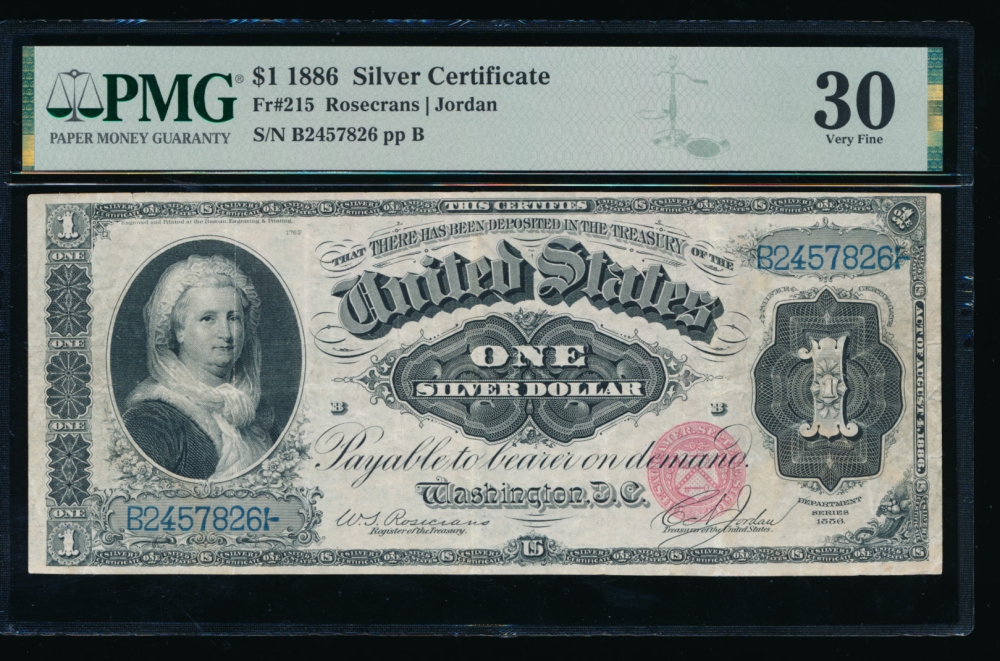 Fr. 215 1886 $1  Silver Certificate  PMG 30 B2457826