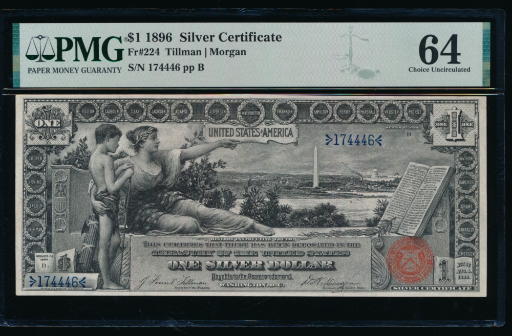 Fr. 224 1896 $1  Silver Certificate  PMG 64 174446