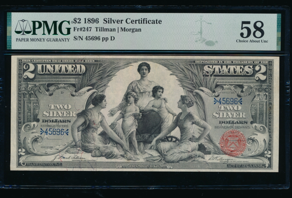 Fr. 247 1896 $2  Silver Certificate  PMG 58 45696
