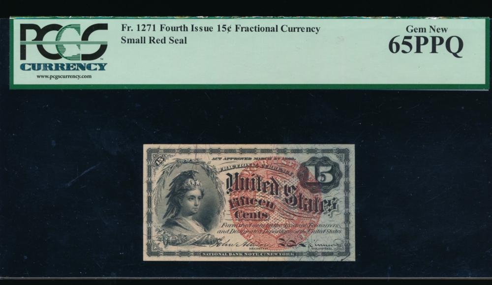 Fr. 1271  $0.15  Fractional Fourth Issue: Blue Right End, 38mm seal PCGS-C 65PPQ no serial number