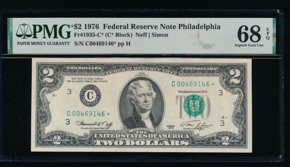 Fr. 1935-C 1976 $2  Federal Reserve Note Philadelphia star PMG 68EPQ C00469146* obverse
