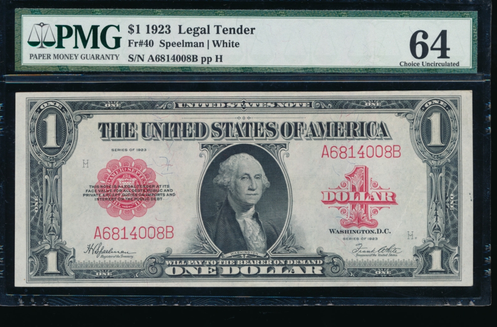 Fr. 40 1923 $1  Legal Tender  PMG 64 comment A6814008B