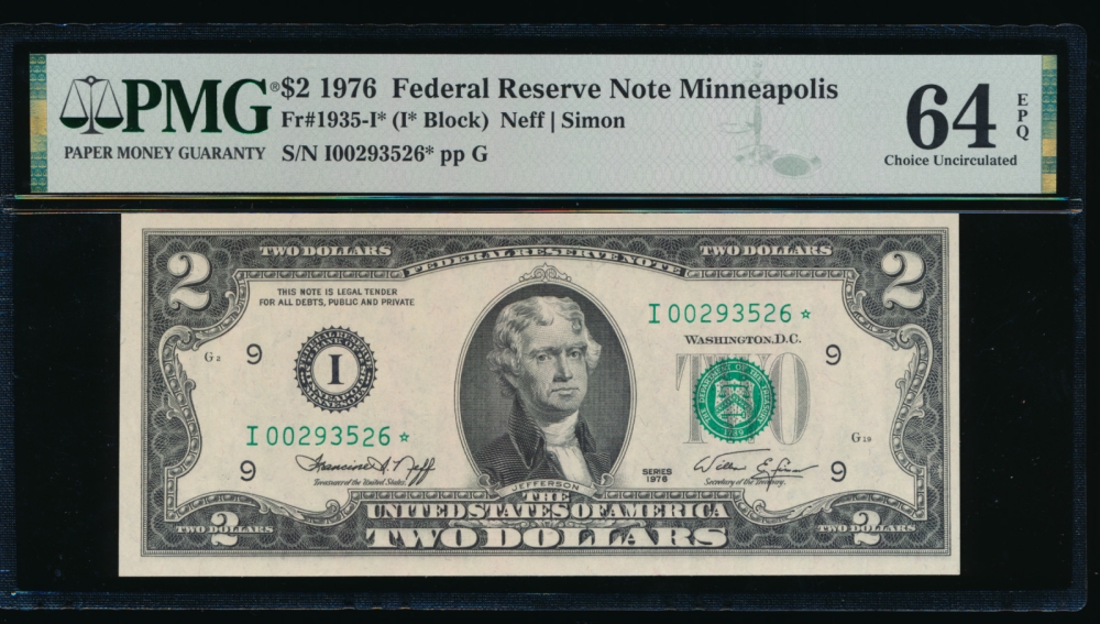 Fr. 1935-I 1976 $2  Federal Reserve Note Minneapolis star PMG 64EPQ I00293526*