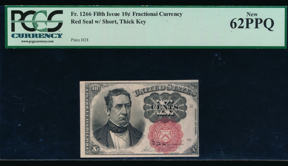 Fr. 1266  $0.10  Fractional Fifth Issue: Short, Thick Key PCGS-C 62PPQ no serial number obverse