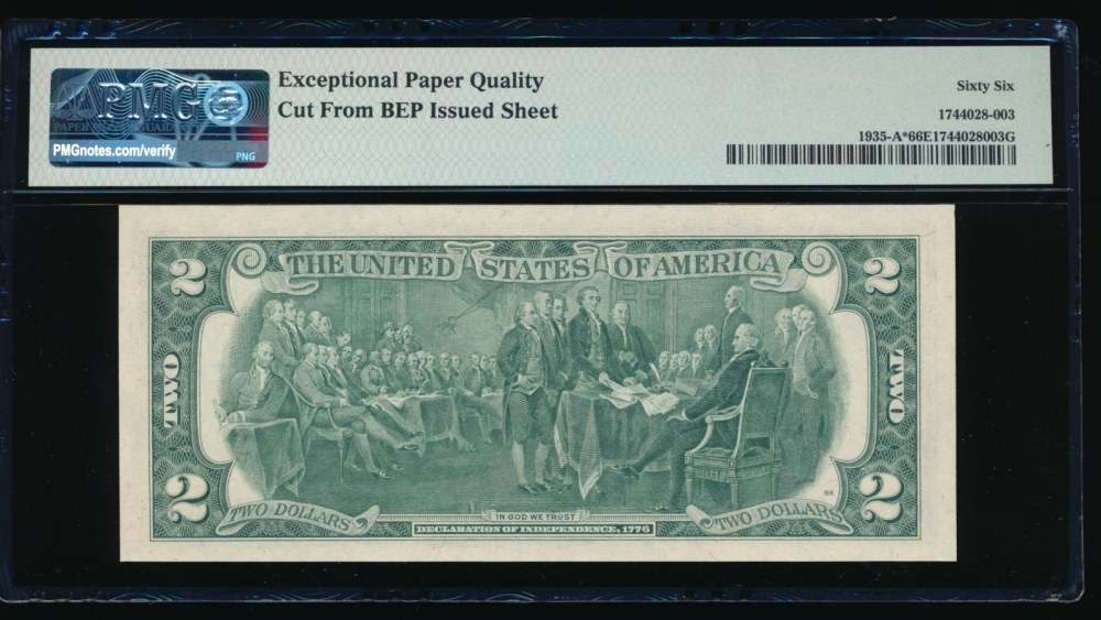 Fr. 1935-A 1976 $2  Federal Reserve Note Boston star PMG 66EPQ A01061517* reverse