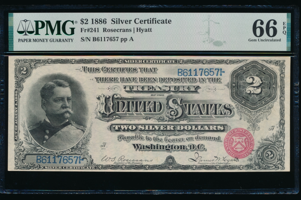 Fr. 241 1886 $2  Silver Certificate  PMG 66EPQ B6117657