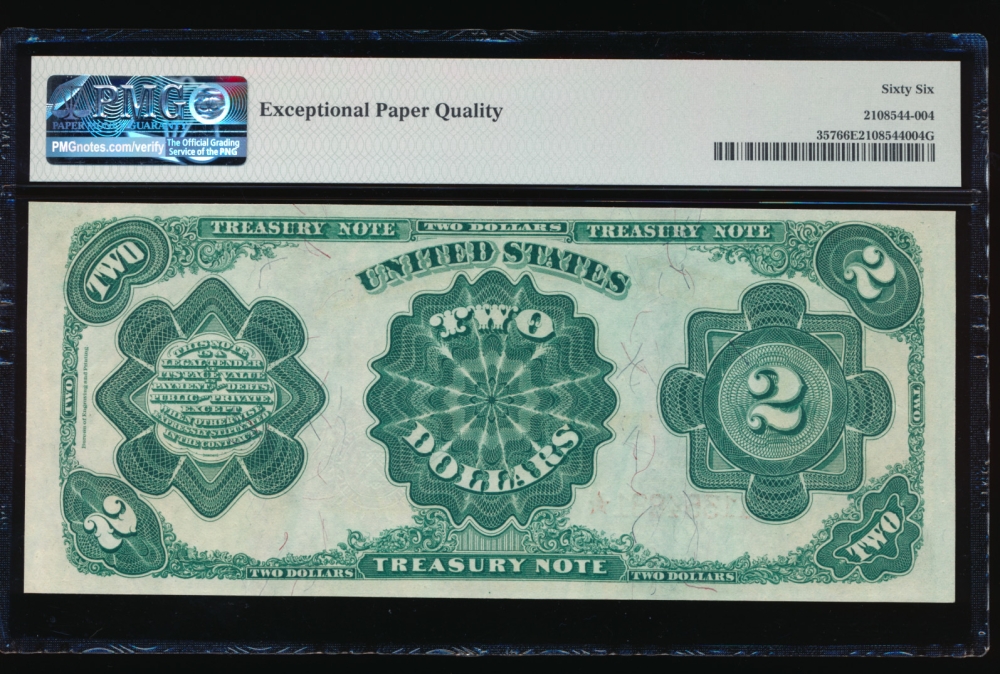 Fr. 357 1891 $2  Treasury Note  PMG 66EPQ B11354881* reverse