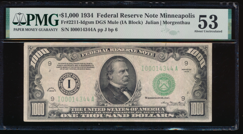 Fr. 2211-I 1934 $1,000  Federal Reserve Note Minneapolis PMG 53 comment I00014344A