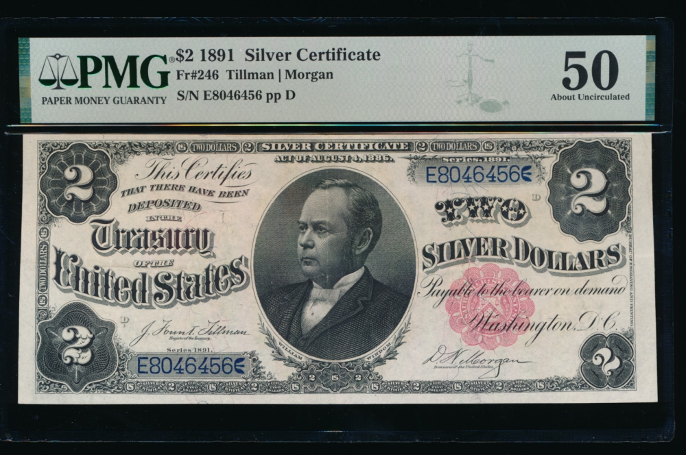 Fr. 246 1891 $2  Silver Certificate  PMG 50 E8046456