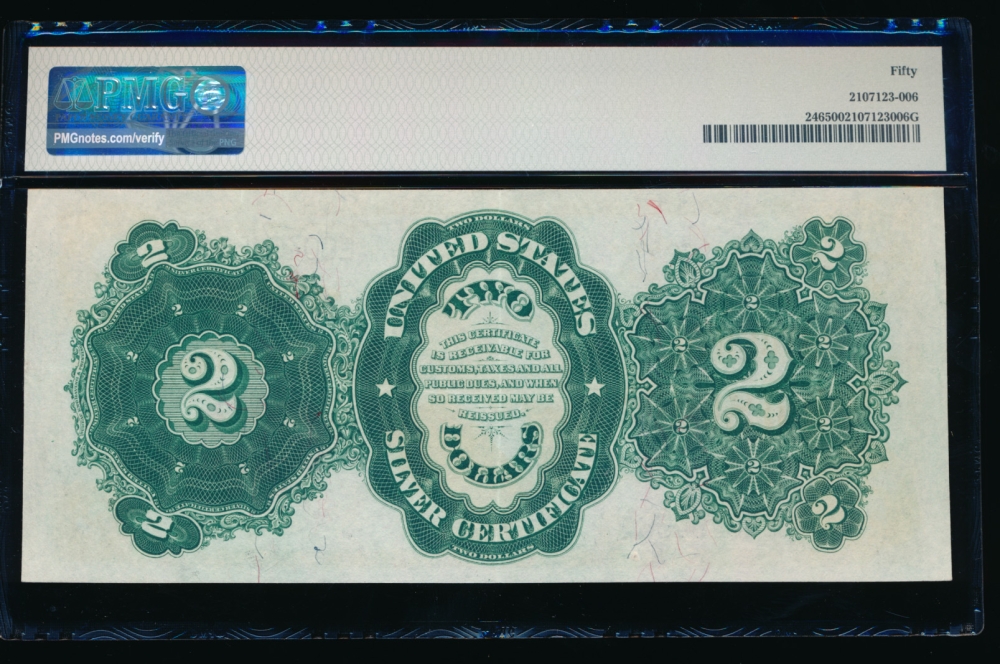 Fr. 246 1891 $2  Silver Certificate  PMG 50 E8046456 reverse