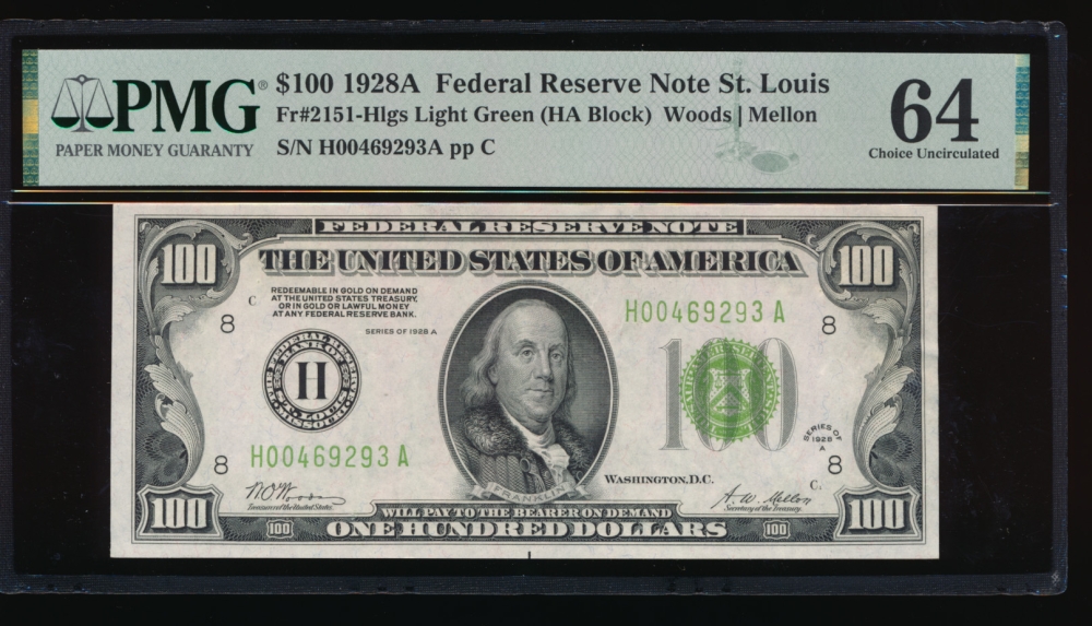 Fr. 2151-H 1928A $100  Federal Reserve Note Saint Louis LGS PMG 64 H00469293A