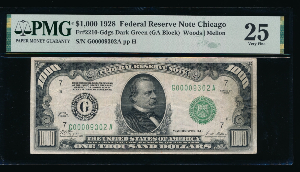 Fr. 2210-G 1928 $1,000  Federal Reserve Note Chicago PMG 25 G00009302A