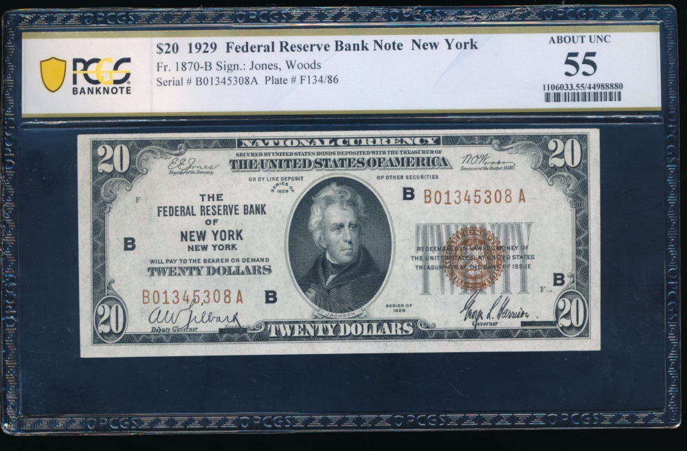 Fr. 1870-B 1929 $20  FRBN New York PCGS 55 B01345308A