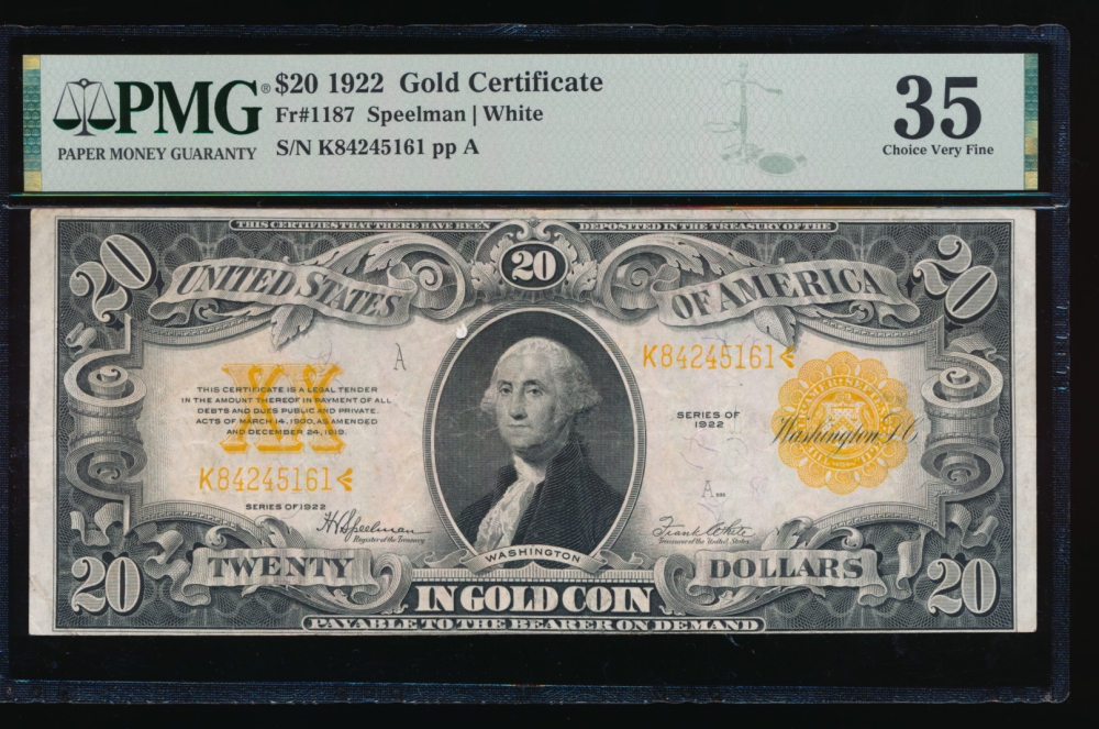 Fr. 1187 1922 $20  Gold Certificate  PMG 35 K84245161