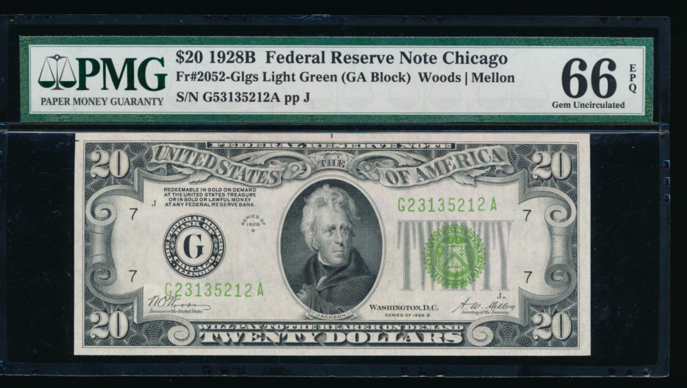 Fr. 2052-G 1928B $20  Federal Reserve Note Chicago LGS PMG 66EPQ G23135212A