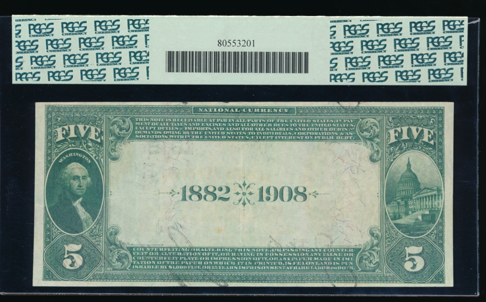 Fr. 532 1882 $5  National: Date Back Ch #1818 The Merchants NB of Newark, New Jersey PCGS-C 40 19168 reverse