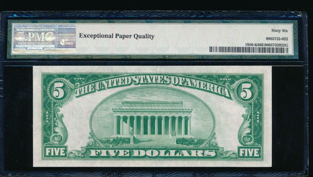 Fr. 1950-K 1928 $5  Federal Reserve Note Dallas PMG 66EPQ K01711039A reverse