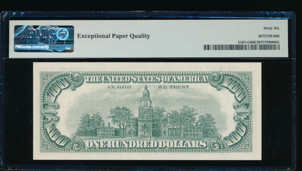 Fr. 2167-G 1974 $100  Federal Reserve Note Chicago PMG 66EPQ G19222486A reverse