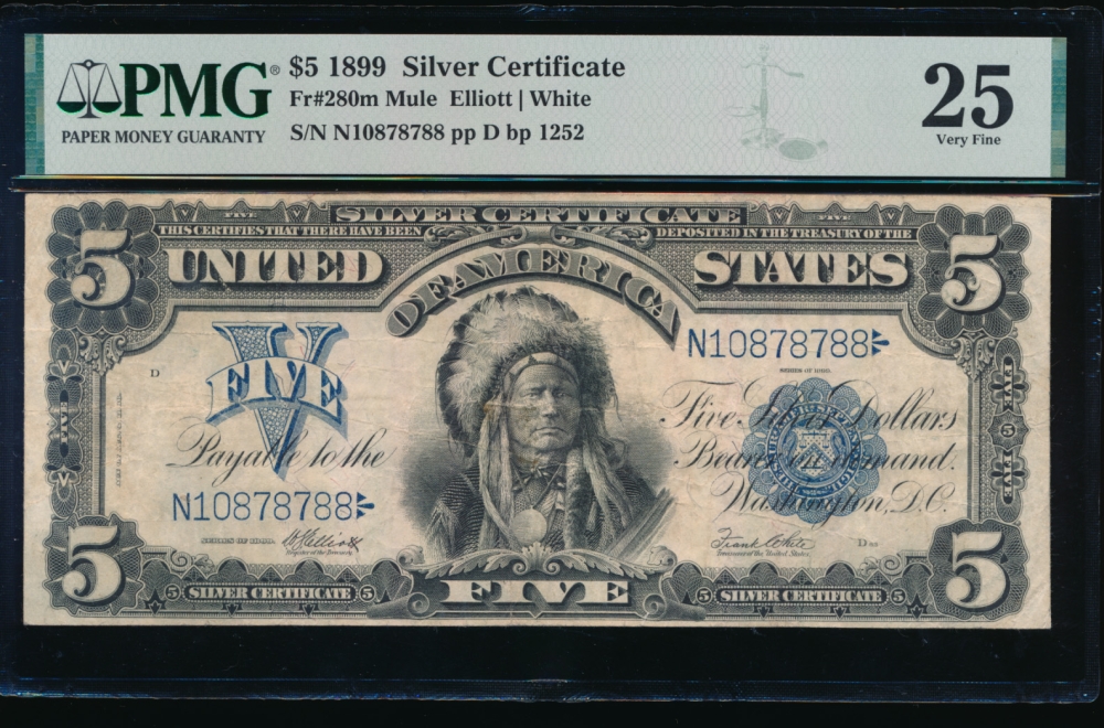 Fr. 280 1899 $5  Silver Certificate mule PMG 25 N10878788