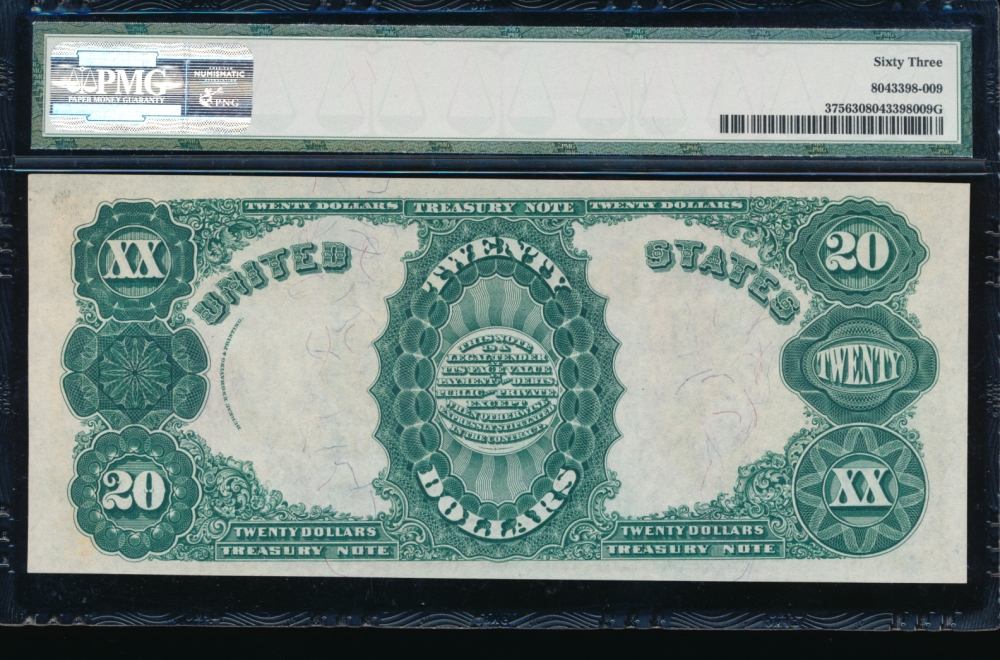 Fr. 375 1891 $20  Treasury Note  PMG 63 B91269* reverse