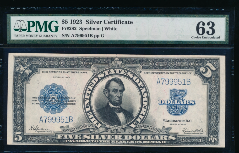 Fr. 282 1923 $5  Silver Certificate  PMG 63 A799951B