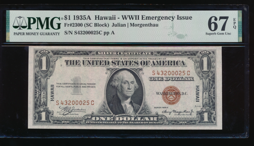 Fr. 2300 1935A $1  Hawaii SC block PMG 67EPQ S43200025C