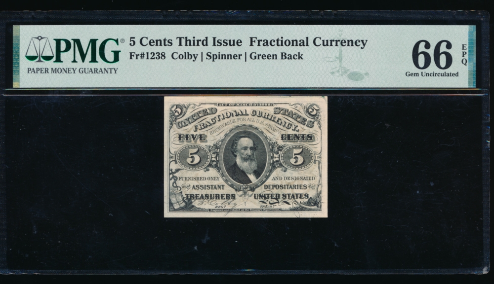 Fr. 1238  $0.05  Fractional Third Issue: Green Back PMG 66EPQ no serial number obverse