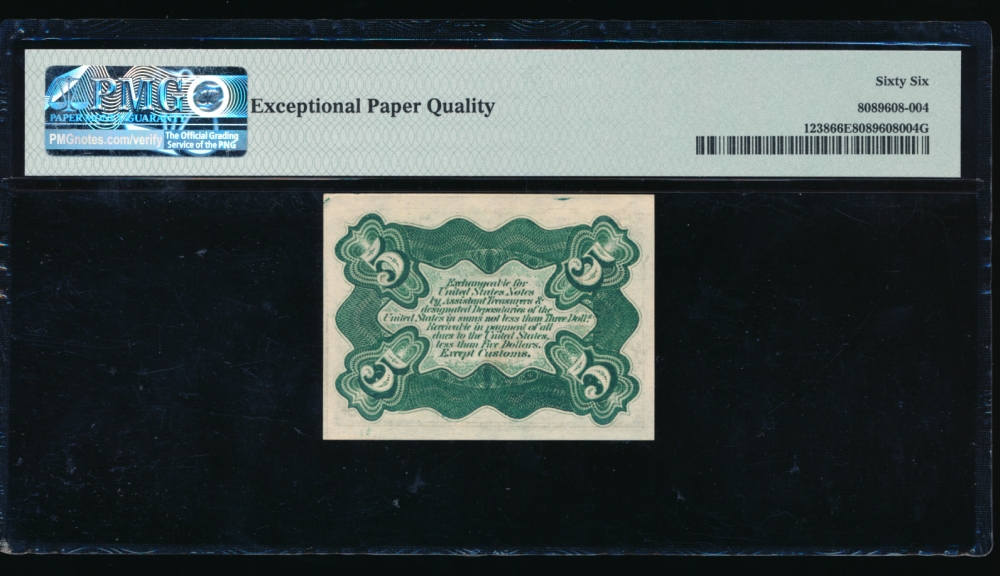 Fr. 1238  $0.05  Fractional Third Issue: Green Back PMG 66EPQ no serial number reverse