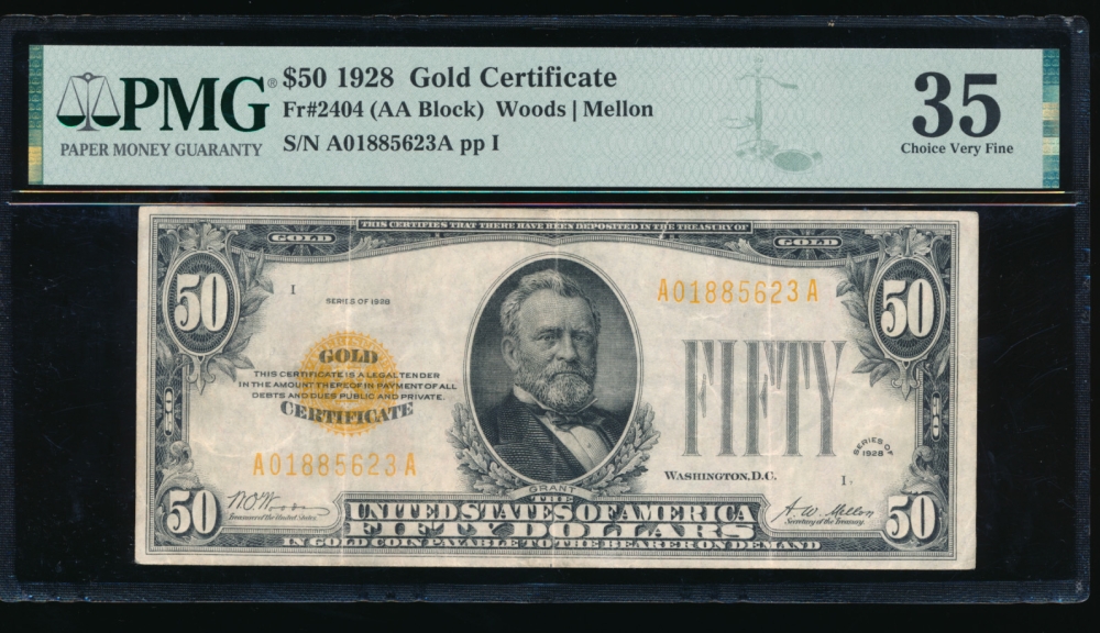 Fr. 2404 1928 $50  Gold Certificate  PMG 35 A01885623A